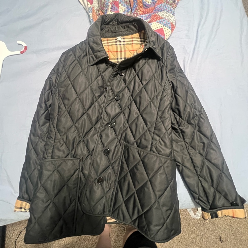 Burberry Black Quilted Jacket with Plaid Lining